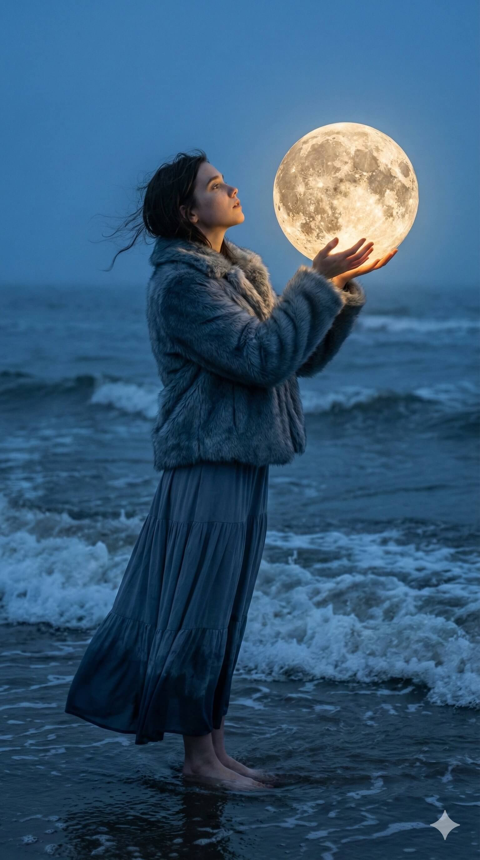 Holding the moon at the edge of night